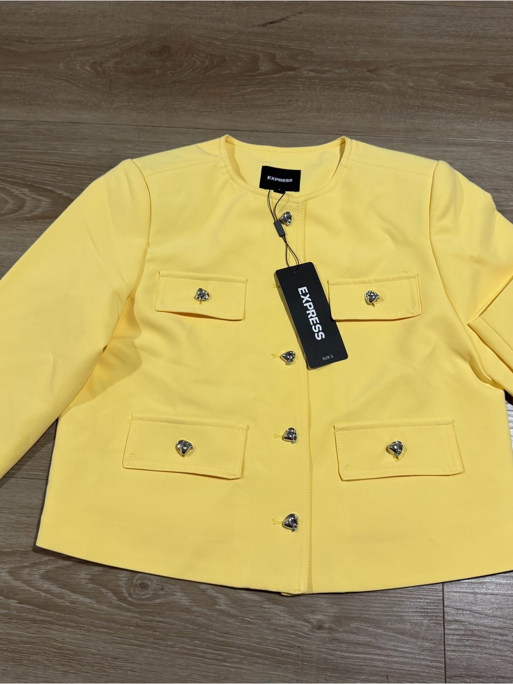 Express Women's Bright Yellow Round-Neck Pocket Blazer
